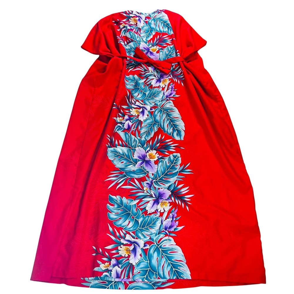 Vintage Hawaiian Dress One Size Red Floral Ti'a Made in Hawaii Maxi - Picture 2 of 8